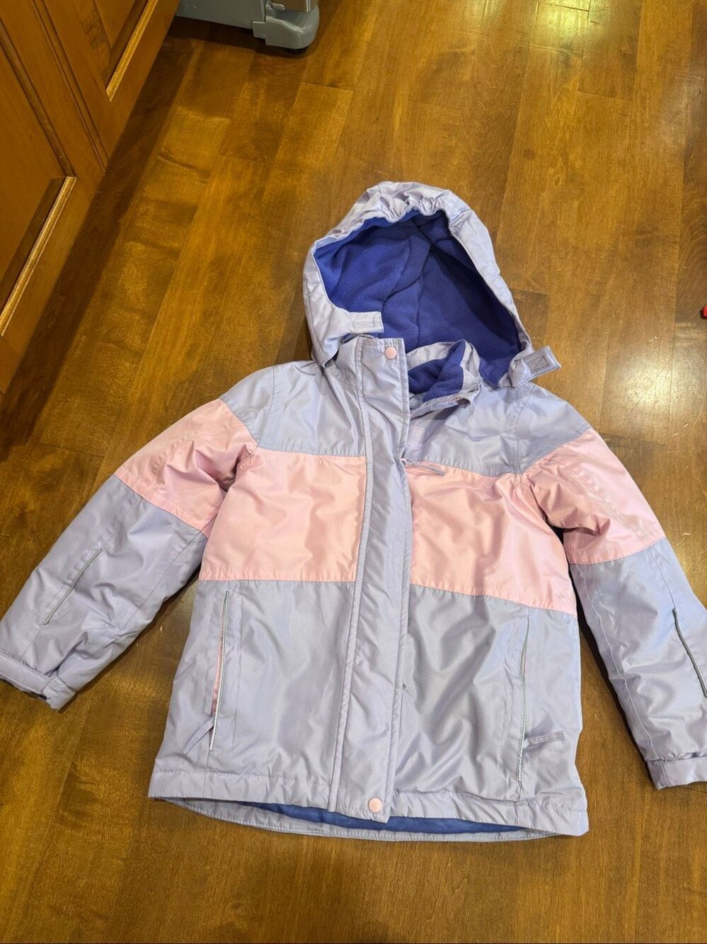 L&D Girls Size M Lavender Pink Colorblock Winter Ski Jacket Fleece Hood